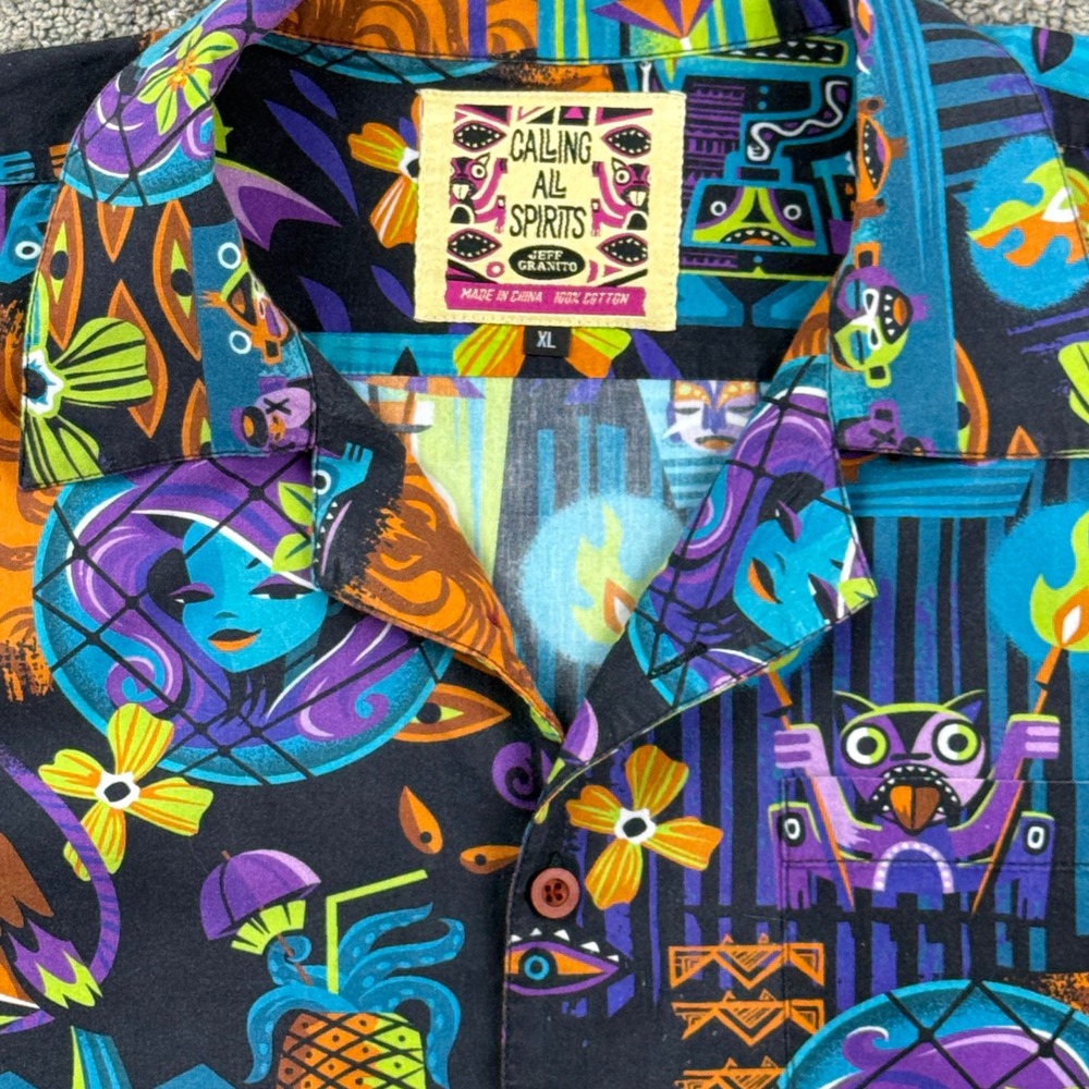 Jeff Granito Calling All Spirits Mens XL Black Tiki Haunted Mansion Camp Shirt